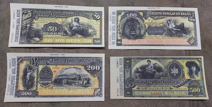 Réimpression sur papier avec filigrane Billets de banque brésiliens de Nice 1866 - 1891. LIVRAISON GRATUITE !