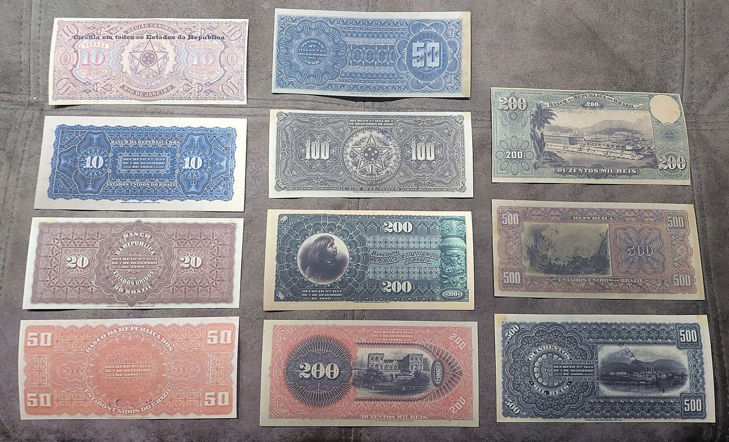 Reprint on paper with W/M Nice Brazil banknotes 1890 - 1891 y.  FREE SHIPPING !
