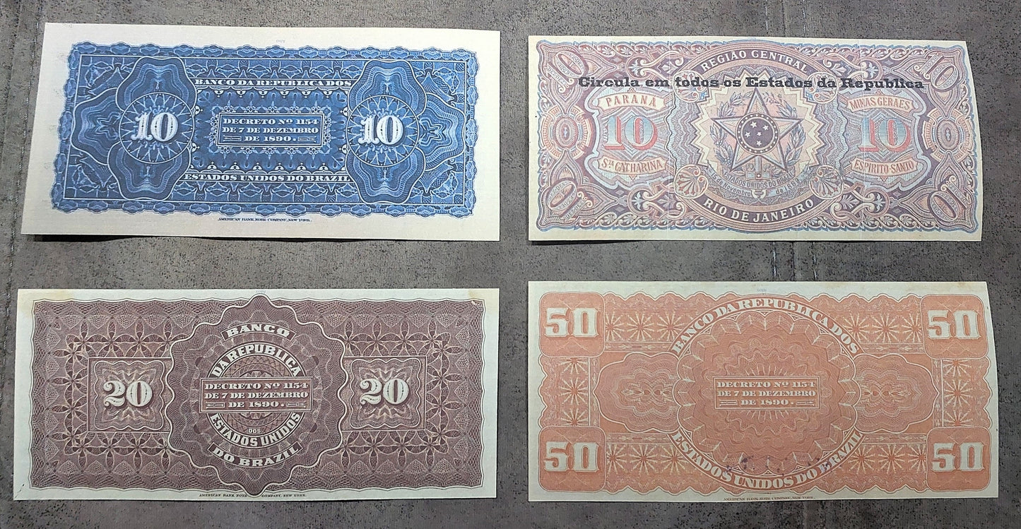 Reprint on paper with W/M Nice Brazil banknotes 1890 - 1891 y.  FREE SHIPPING !