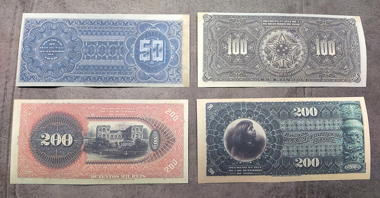 Reprint on paper with W/M Nice Brazil banknotes 1890 - 1891 y.  FREE SHIPPING !