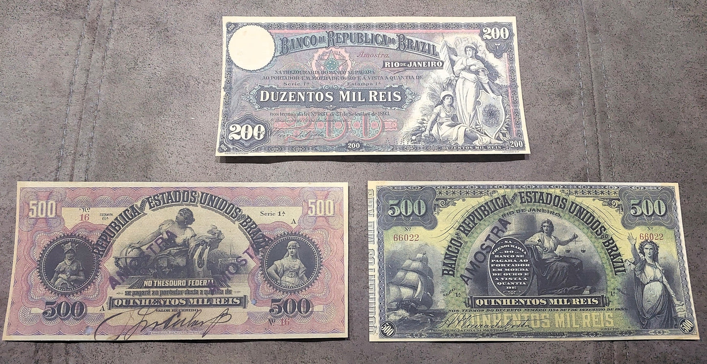 Reprint on paper with W/M Nice Brazil banknotes 1890 - 1891 y.  FREE SHIPPING !
