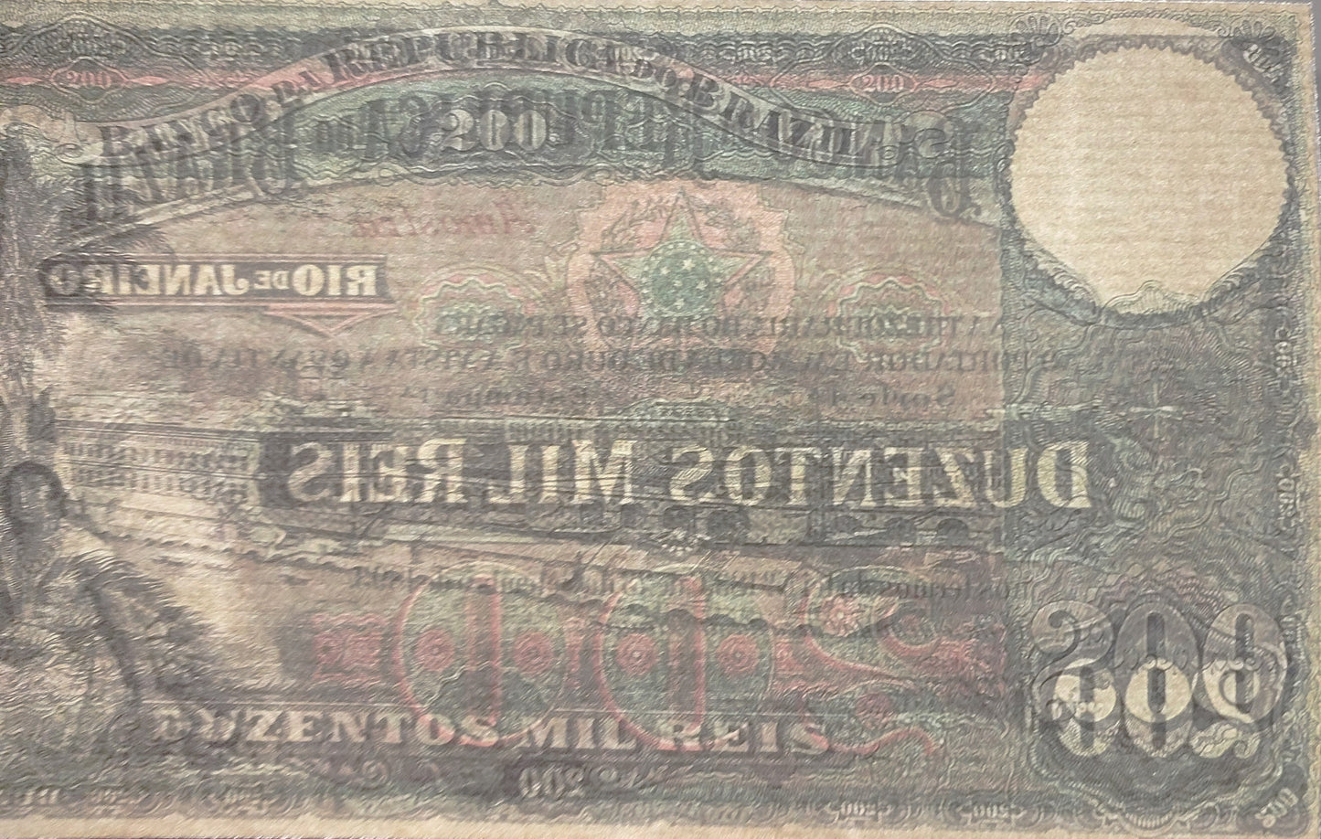 Reprint on paper with W/M Nice Brazil banknotes 1890 - 1891 y.  FREE SHIPPING !