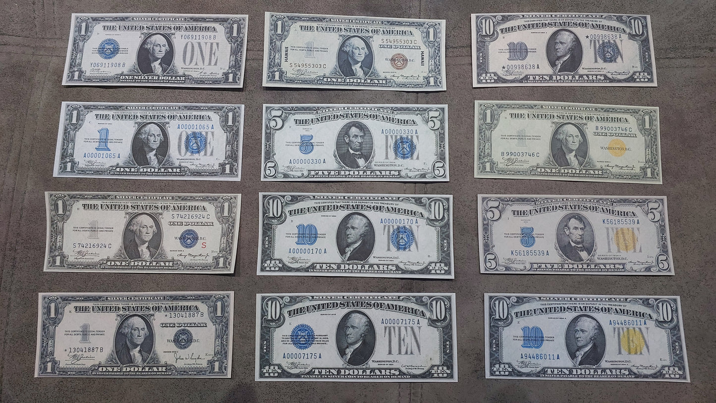 Reprint on paper with W/M United States Silver banknotes 1928-1935 FREE SHIPPING