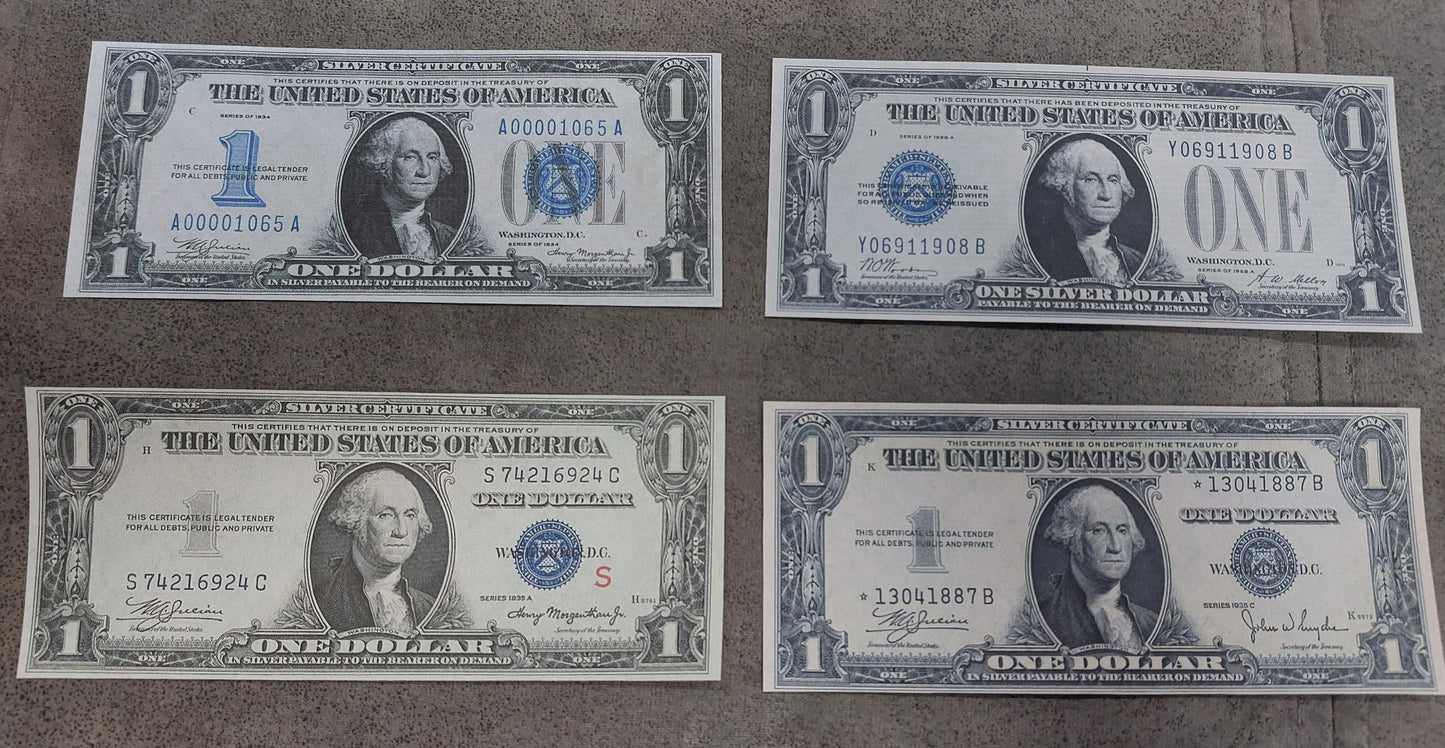 Reprint on paper with W/M United States Silver banknotes 1928-1935 FREE SHIPPING