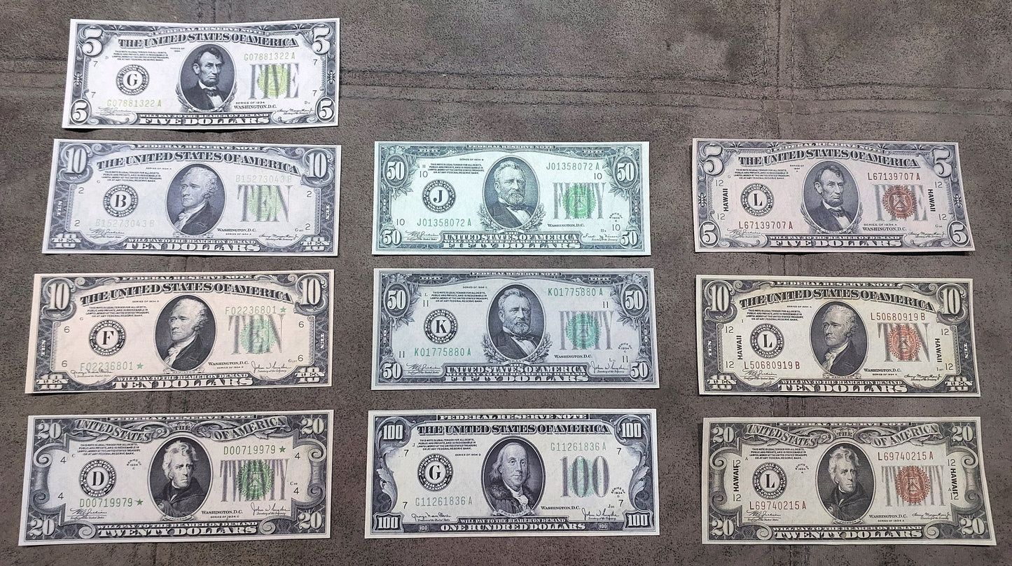 Reprint on paper with W/M United States banknotes 1934-1935 FREE SHIPPING