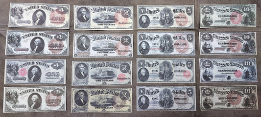 Reprint on paper with W/M United States banknotes 1-10$ 1880 y. Different Seals!