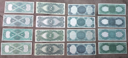 Réimpression sur papier avec filigrane de billets américains de 1 à 10 $ de 1880. Sceaux différents !
