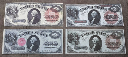 Réimpression sur papier avec filigrane de billets américains de 1 à 10 $ de 1880. Sceaux différents !