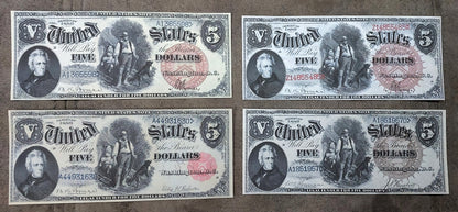 Réimpression sur papier avec filigrane de billets américains de 1 à 10 $ de 1880. Sceaux différents !