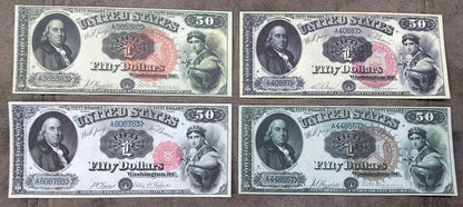 Réimpression sur papier avec filigrane Billets de banque des États-Unis 20-1000$ 1880 Différents sceaux!