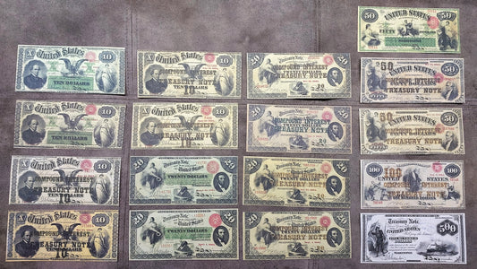 Reprint on paper with W/M United States 1863-1865 y. TREASURY NOTE FREE SHIPPING