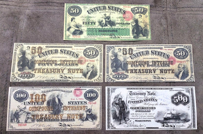 Reprint on paper with W/M United States 1863-1865 y. TREASURY NOTE FREE SHIPPING