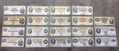 Réimpression sur papier avec filigrane États-Unis 1882 Toutes les pièces d'un dollar en or LIVRAISON GRATUITE