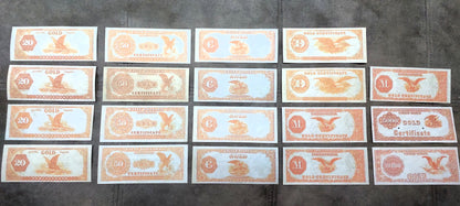 Réimpression sur papier avec filigrane États-Unis 1882 Toutes les pièces d'un dollar en or LIVRAISON GRATUITE