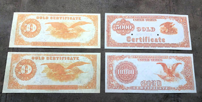 Réimpression sur papier avec filigrane États-Unis 1882 Toutes les pièces d'un dollar en or LIVRAISON GRATUITE