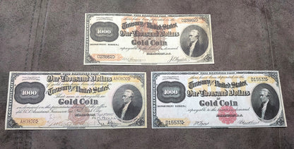 Réimpression sur papier avec filigrane États-Unis 1882 Toutes les pièces d'un dollar en or LIVRAISON GRATUITE