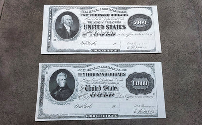 Réimpression sur papier avec filigrane Certificat or des États-Unis 1888-1900. LIVRAISON GRATUITE