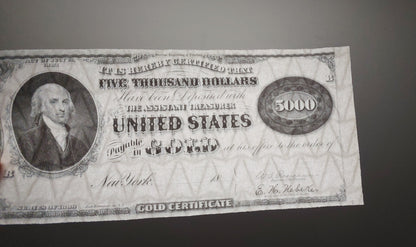 Réimpression sur papier avec filigrane Certificat or des États-Unis 1888-1900. LIVRAISON GRATUITE