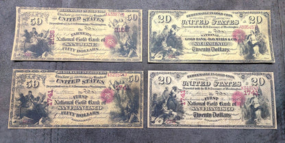Réimpression sur papier de billet W/M United States National Bank Gold Dollar 1870 LIVRAISON GRATUITE