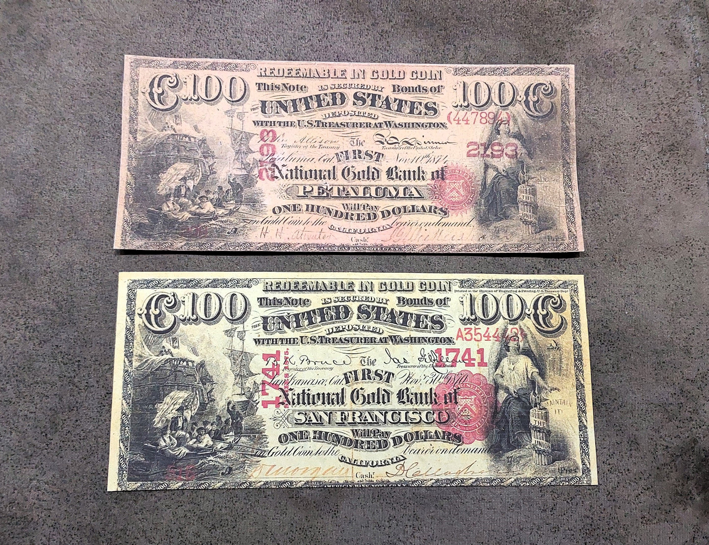 Reprint on paper with W/M United States National Bank Gold Dollar 1870 FREE SHIP