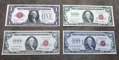 Réimpression sur papier filigrané de billets de banque américains (United States Legal Tender) de 1928 à 1966 LIVRAISON GRATUITE.