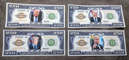 Souvenir 4 Billets États-Unis 250 Dollars 2025 avec Donald Trump LIVRAISON GRATUITE !