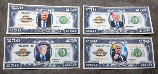 Souvenir 4 Bills United States 250 Dollar 2025 with Donald Trump FREE SHIPPING !