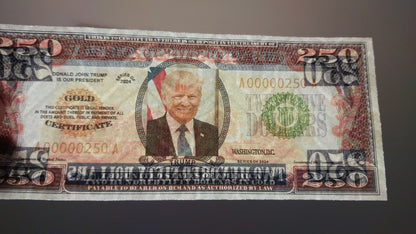 Souvenir 4 Billets États-Unis 250 Dollars 2025 avec Donald Trump LIVRAISON GRATUITE !