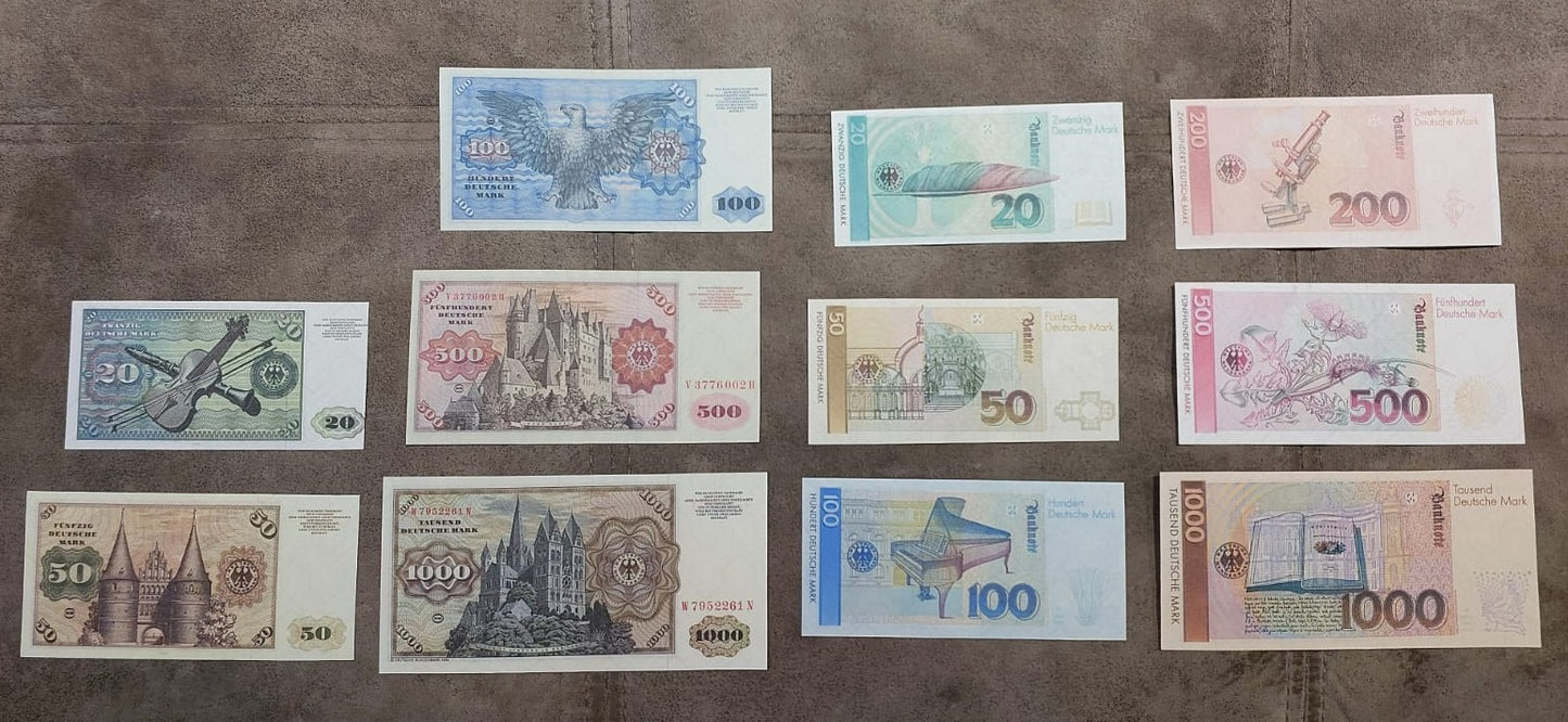 Réimpression sur papier avec filigrane Allemagne 20-1000 Marks 1960-1993 y. LIVRAISON GRATUITE !