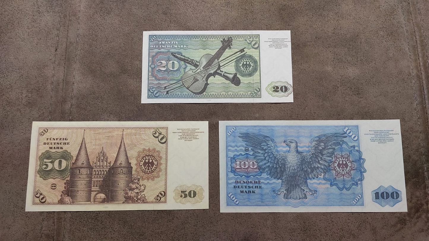 Réimpression sur papier avec filigrane Allemagne 20-1000 Marks 1960-1993 y. LIVRAISON GRATUITE !