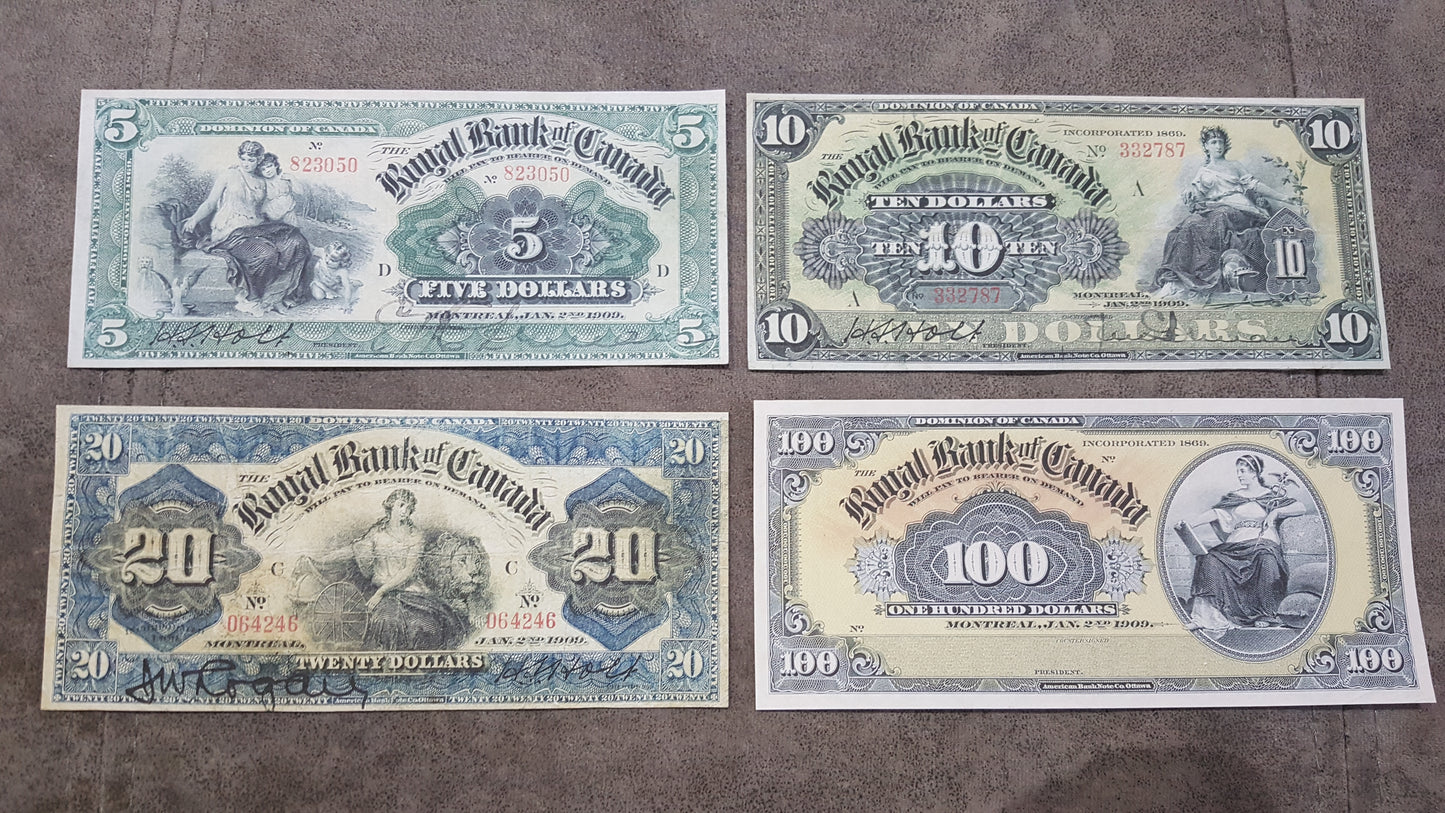 Reprint on paper  with W/M The Royal Bank of Canada 1909-1927 y. Dollar FREE SHIPPING.