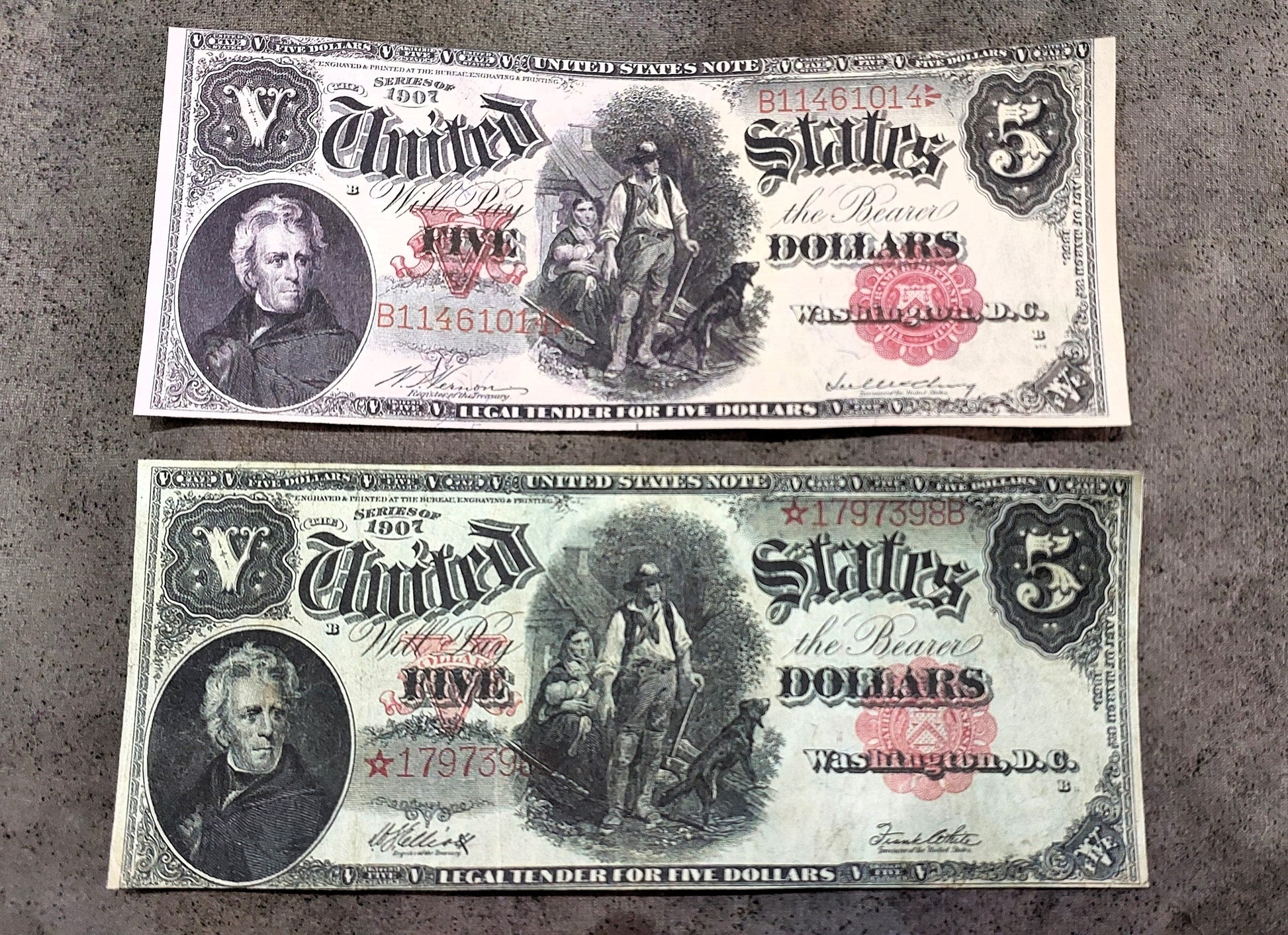 5 Dollar 1907 US Note Standard and Star Note Variety