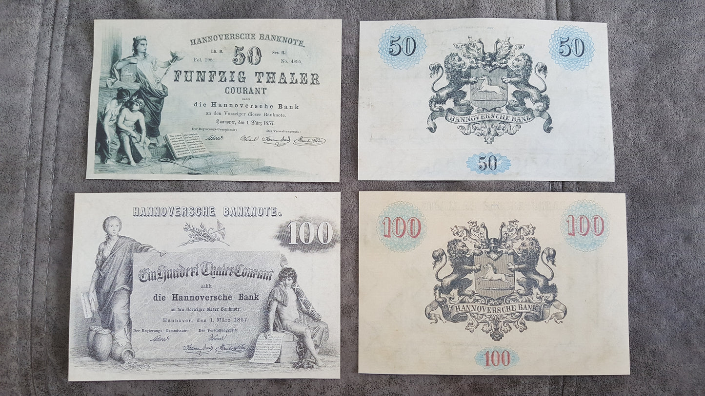 50 Thaler and 100 Thaler 1857 Old German States Banknotes