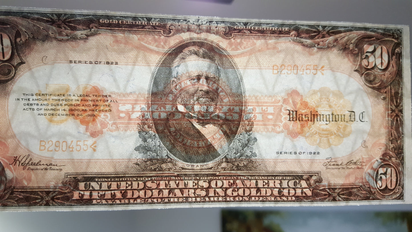 50 Dollar Dollar 1922 US Gold Certificates 