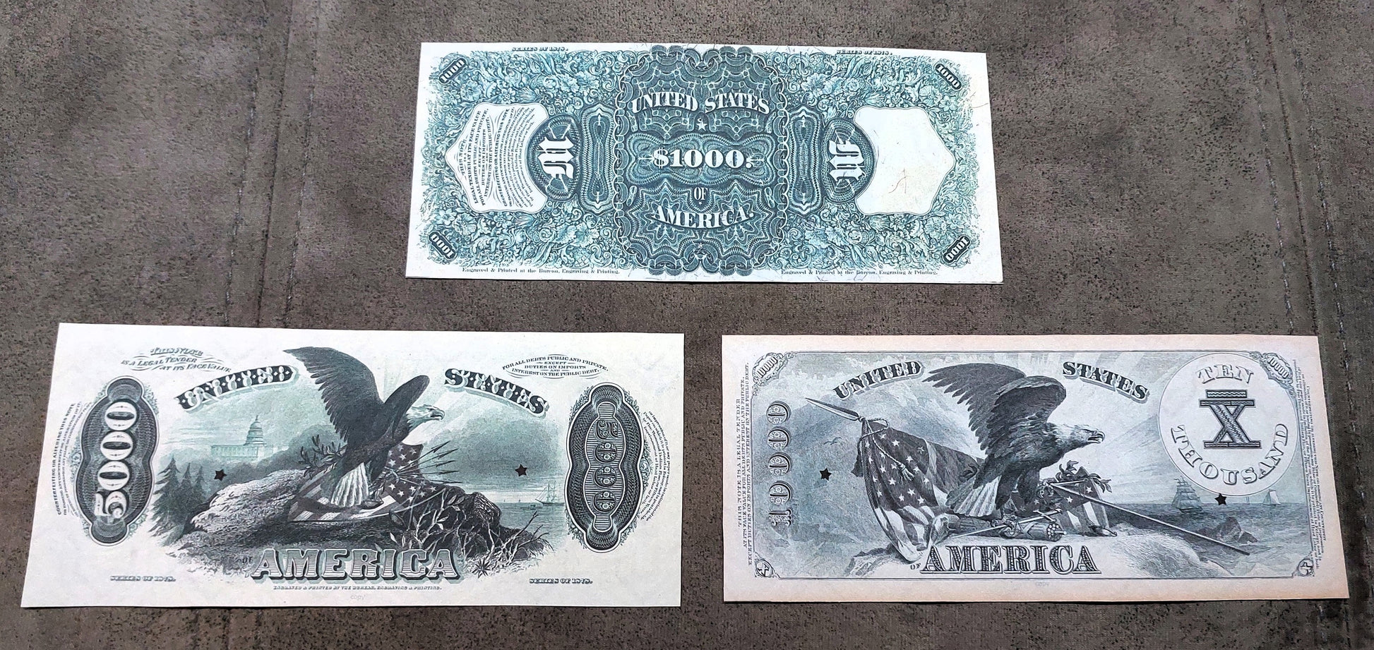5000 Dollar and 10000 Dollar 1878 US legal tender Reverse Side