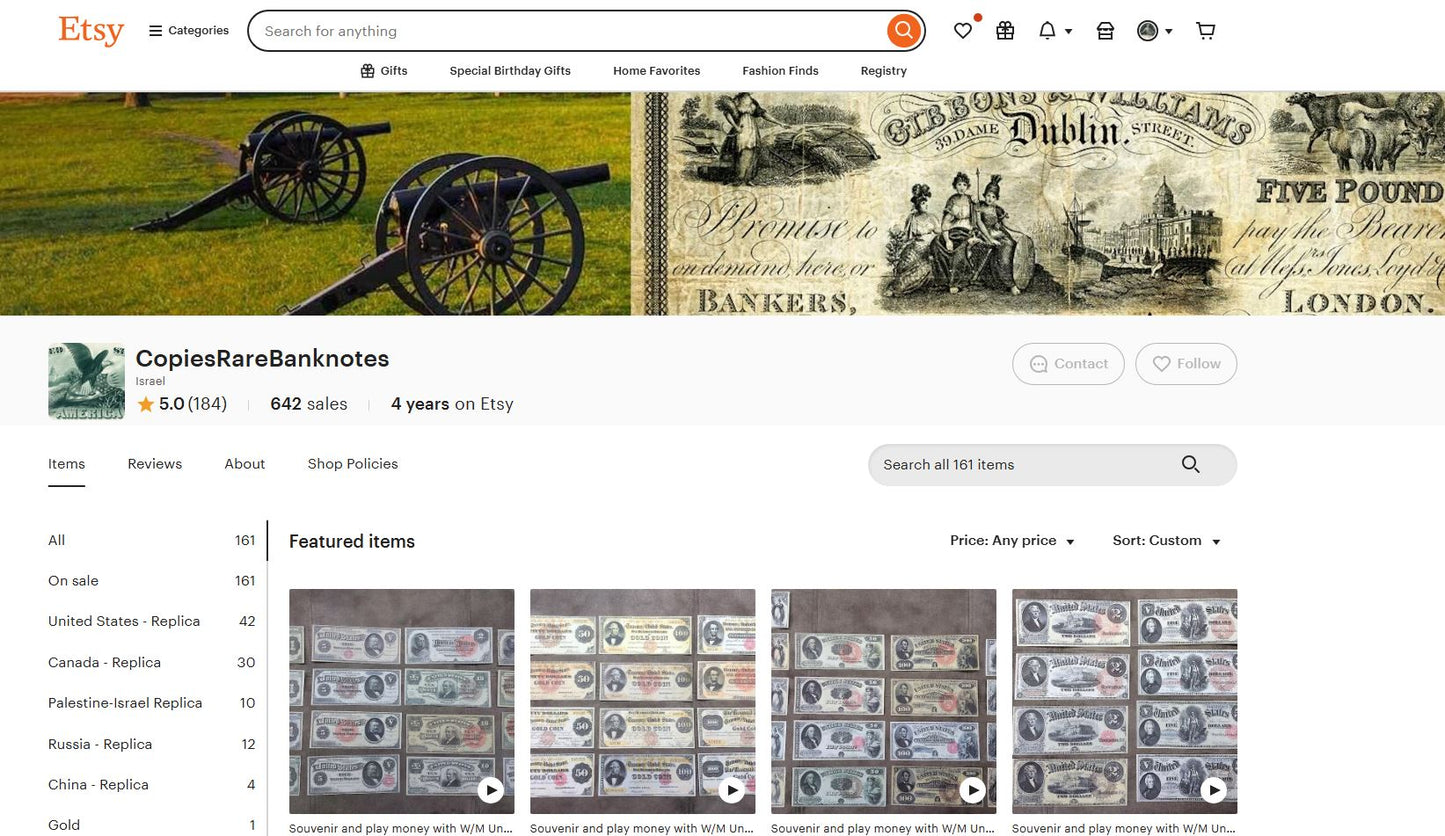 Reprint on paper with W/M United States Obsolete Currency 1837-1868  FREE SHIPP.