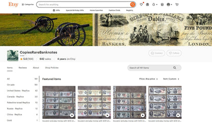 Reprint on paper with W/M Dominion Bank of Canada 1870-1872 y. FREE SHIPPING !