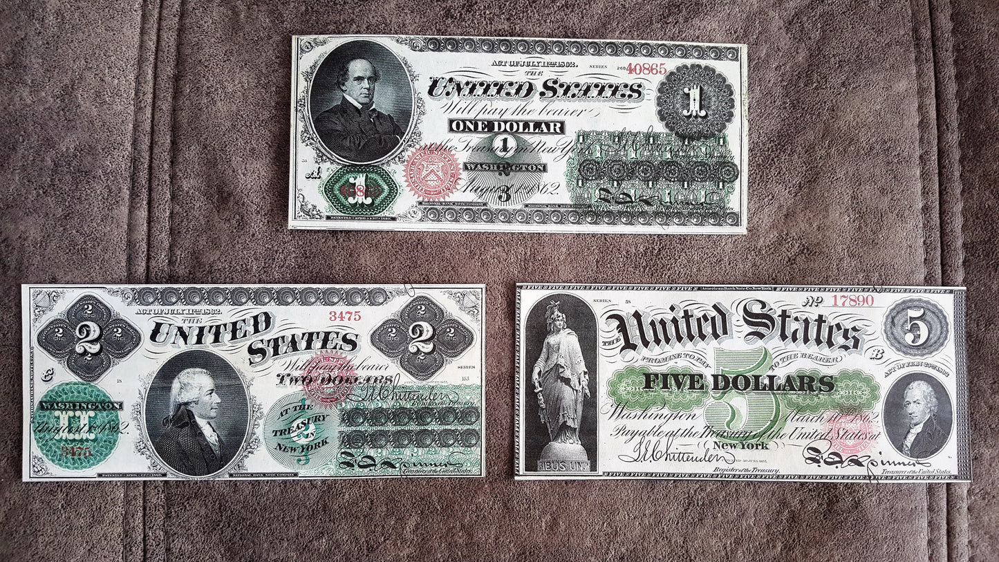 Nachdruck auf Papier mit W/M United States Demand Notes und Legal Tender 1861-1863y