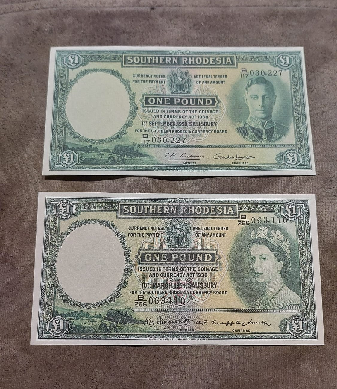 Reprint on paper with W/M Bank of Southern Rhodesia 1938-1958 y. UK colony.