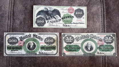 Réimpression sur papier avec filigrane Billets à ordre des États-Unis et Monnaie légale 1861-1863