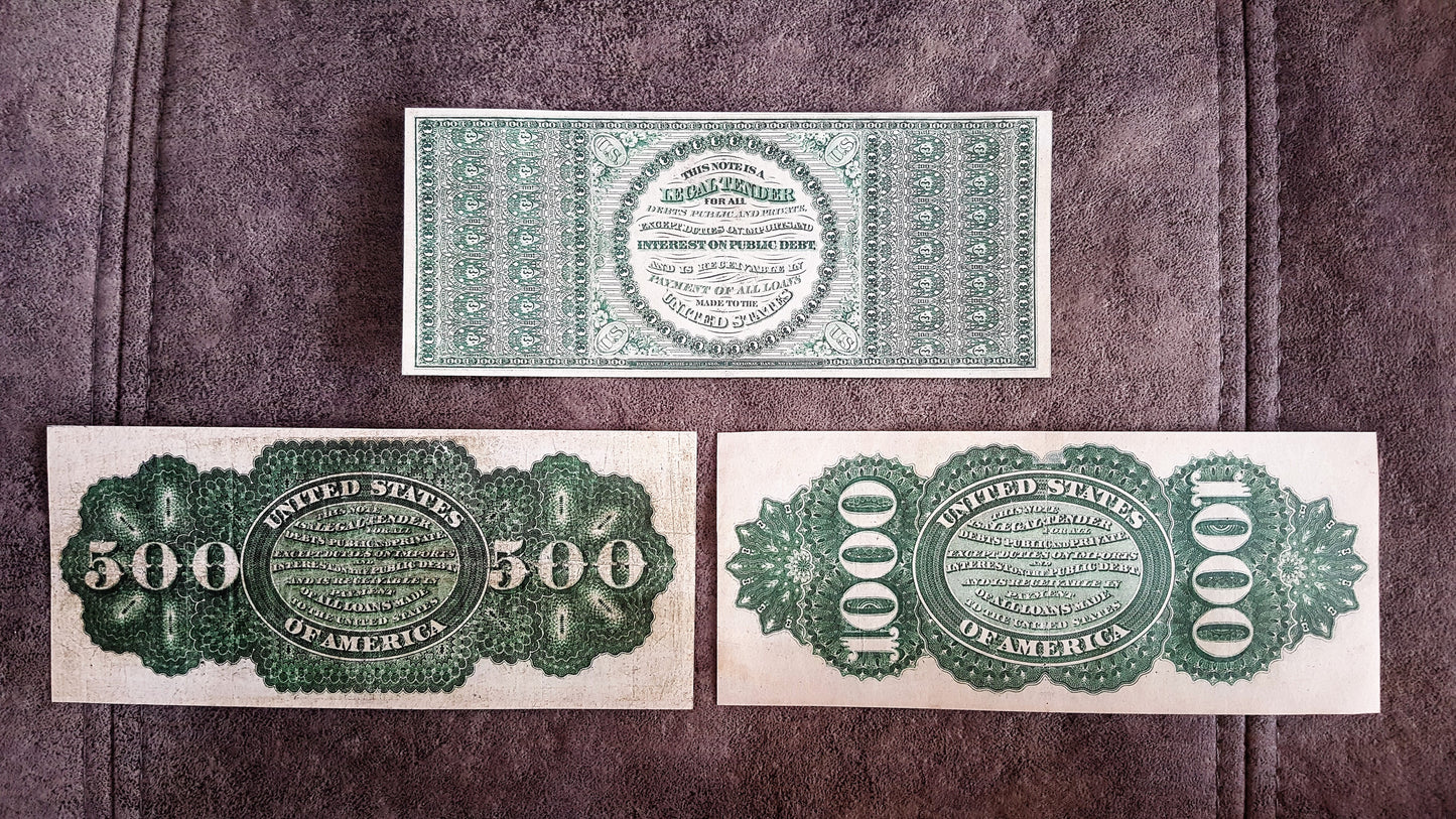 Nachdruck auf Papier mit W/M United States Demand Notes und Legal Tender 1861-1863y
