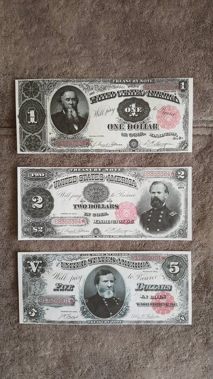 Réimpression sur papier avec filigrane Billets des États-Unis 1891. LIVRAISON GRATUITE !