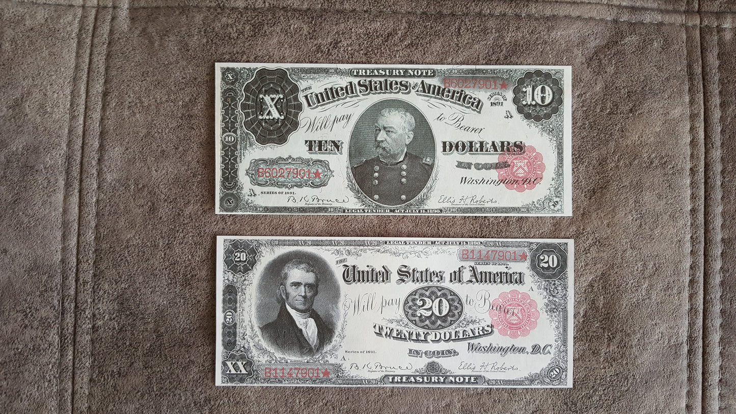 Reprint on paper with W/M United States banknotes 1891 y. FREE SHIPPING!