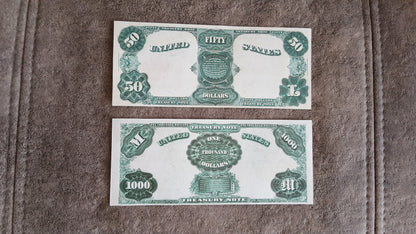 Réimpression sur papier avec filigrane Billets des États-Unis 1891. LIVRAISON GRATUITE !