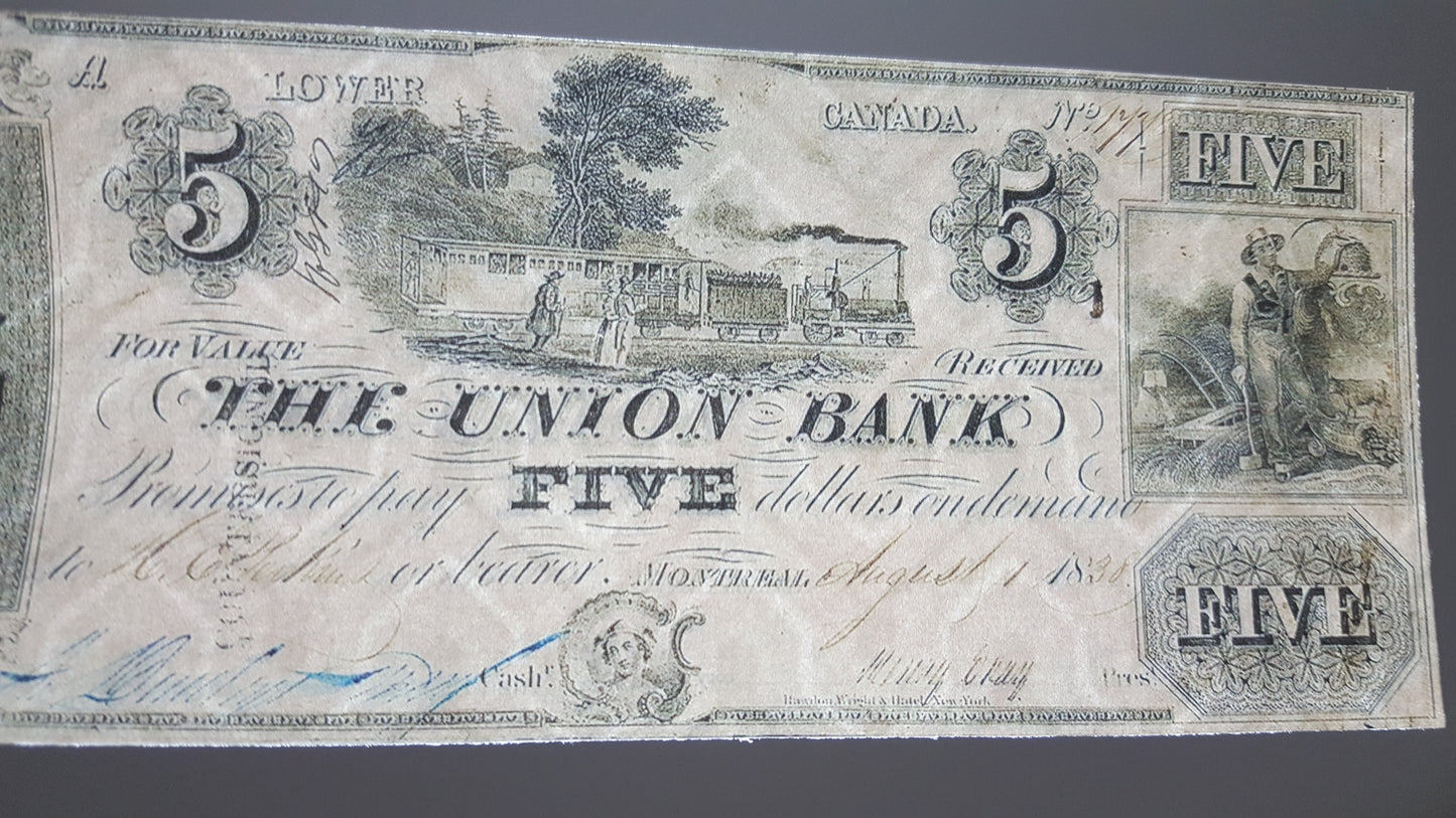 5 dollar 1838 Canada The Union Bank Lower Canada