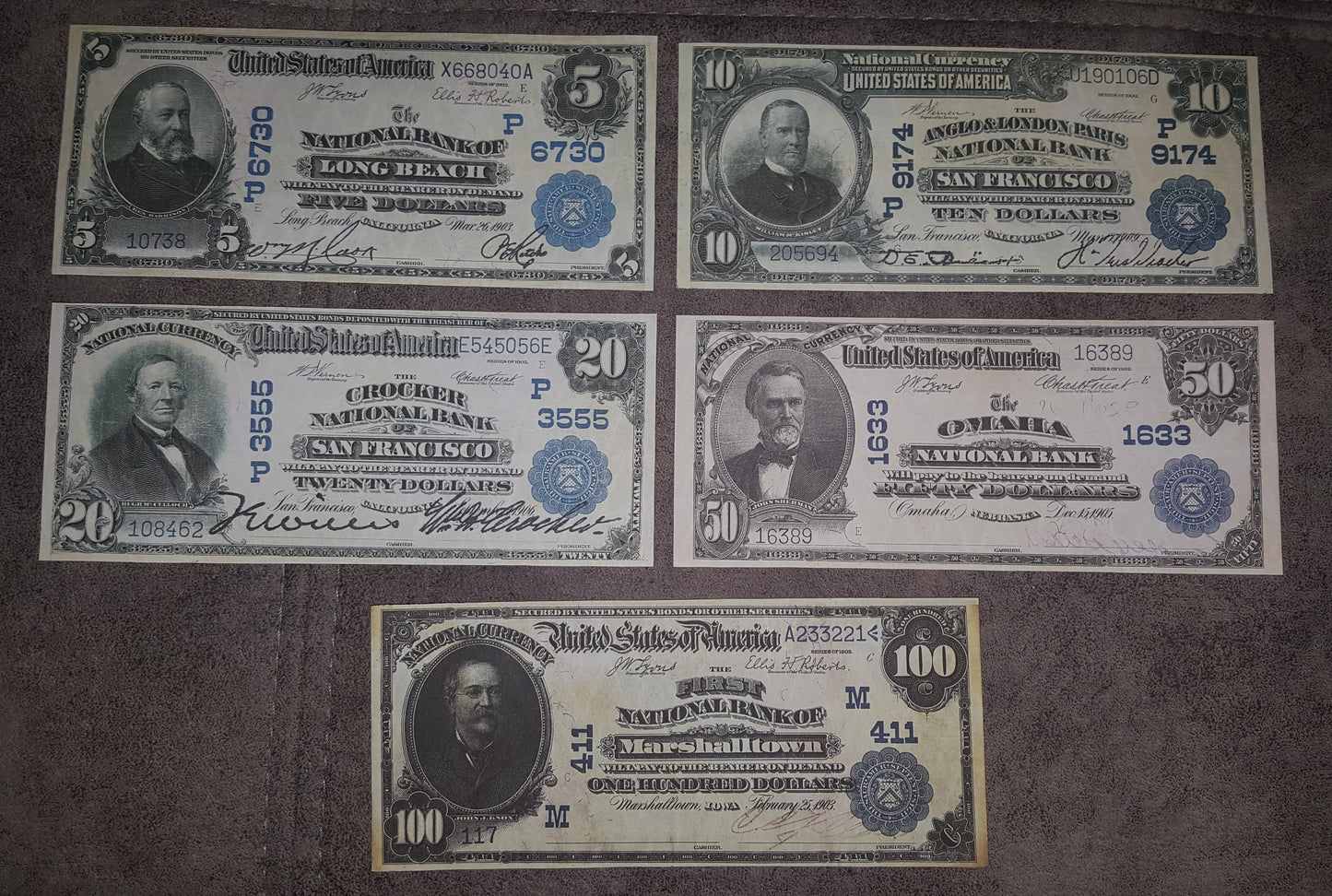 Reprint on paper with W/M United States 1882-1909 National Bank  FREE SHIPPING !