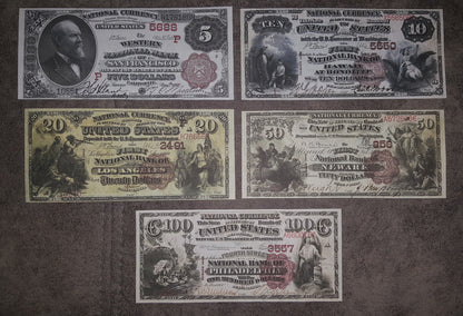 Réimpression sur papier avec filigrane, États-Unis 1882-1909 Banque Nationale LIVRAISON GRATUITE !