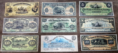 Réimpression sur papier avec filigrane Banque de la Nouvelle-Écosse + Colombie-Britannique 1863-1913.