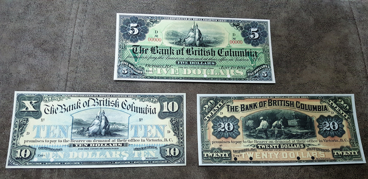 Reprint on paper with W/M Canada Bank of Ottawa + Britsh Columbia 1863-1913 y.