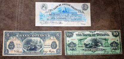 Réimpression sur papier avec filigrane Banque de la Nouvelle-Écosse + Colombie-Britannique 1863-1913.